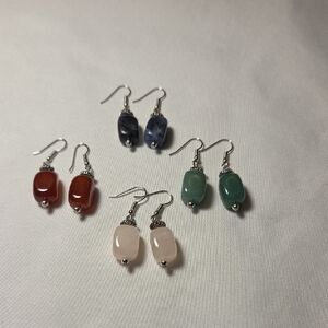 Elegant Multi-Color Gemstone Drop Earrings Set